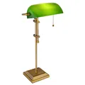 Produktbild: LED Schreibtischleuchte Bankerlampe Tischlampe altmessing Glas grün Leseleuchte höhenverstellbar, Zugschalter, 1x E27 LED warmweiß, LxH 26,5x56 cm