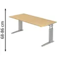 Produktbild: Hammerbacher Schreibtisch U-Serie, ahorn / silber, höhenverstellbar, 180 x 68-86 x 80cm