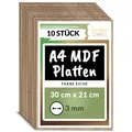 Produktbild: Creative Deco 10 x A4 MDF Platten Einseitig Lackiert Eiche | 300 x 210 x 3 mm | Dünne Holz-Platten | Perfekt für Laser, CNC Router, Modellierung, Laubsäge