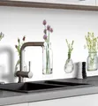 Produktbild: MyMaxxi Küchenrückwand Folie selbstklebend matt - einfache Montage ohne Bohren 0,4mm stark Versteift - Motiv Blumen in Vase Weiß Grün Rosa 60cm hoch - Spritzschutz Küche Klebefolie 120 x 60cm