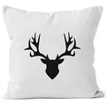 Produktbild: MoonWorks Kissenbezug Kissen-Hülle Deko-Kissen 40x40 Hirsch Geweih Baumwolle weiß 40cm x 40cm