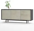Produktbild: SIMPLYFURN Kommode Akia Sideboard 3-türig in Anthrazit und Beton Oxid Türen, 154x40x66 cm, Metallfüße, Push-to-Open, verstellbaren Einlegeböden