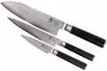 Produktbild: KAI Shun Classic japanisches Kochmesser 3er Set - Santoku 18 cm Klingenlänge + Allzweckmesser 15 cm Klingenlänge + Officemesser 9 cm Klingenlänge, Damastmesser 32 Lagen VG MAX Kern, 61 HRC, Pakkaholz