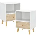 Produktbild: [en.casa] Beistelltisch-Set, Weiß, Eiche, Holzwerkstoff, Holz, 1 Schubladen, 40x54x30 cm, Wohnzimmer, Wohnzimmertische, Beistelltische
