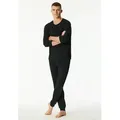 Produktbild: Schiesser Schlafanzug Modern Nightwear (2 tlg) seitliche Taschen, Brusttasche, Langarm, Baumwolle, Single Jersey schwarz 58