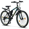 Produktbild: Licorne Bike Guide Premium Mountainbike in 20, 24 und 26 Zoll - Fahrrad für Mädchen, Jungen, Herren und Damen - Shimano 21 Gang-Schaltung, Kinderfahrrad, Kinder Farbe:Schwarz/Blau/Lime;Zoll:26