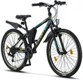 Produktbild: Licorne Bike Guide Premium Mountainbike in 20, 24, 26, 27.5 und 29 Zoll Fahrrad für Mädchen Jungen Herren und Damen (26 Zoll, Schwarz/Blau/Lime)