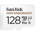 Produktbild: SanDisk High Endurance microSDXC Speicherkarte 128 GB + Adapter (Für Dash-Cams und private Überwachungskameras, 100 MB/s Lesen, V30 für Full-HD und 4K-Videos)