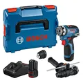 Produktbild: Bosch Professional 12V System Akku-Bohrschrauber GSR 12V-35 FC - FlexiClick System (inkl. 2x Akku GBA 12V 3.0Ah, GAL 12V-40, 2x FlexiClick Aufsätze, Zusatzhandgriff, Tiefenmaß, L-BOXX)