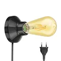 Produktbild: ledscom.de E27 Porzellan Lampen-Fassung Elektra, rund, Stecker, Schalter, schwarz, inkl. E27 Lampe Vintage Retro gold extra-warmweiß 489lm
