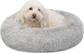 Produktbild: lionto Donut Hundebett, rundes Hundesofa mit Plüschbezug & Anti-Rutsch-Noppen, weich & gemütlich, 50 cm Durchmesser, hellgrau