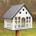Produktbild: Vogelhaus Futterhaus 45cm Vogelfutterhaus Fachwerk Metalldach Holz Vogelhäuschen