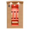 Produktbild: Dewello® Infrarotkabine Infrarotsauna Hyder 115x105 für 1-2 Personen aus Hemlock Holz mit Vollspektrumstrahler, LED-Farblicht, Bluetooth, FM,MP3,USB