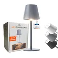 Produktbild: m-e LUNA-80-G, dimmbare kabellose LED Akku-Tischleuchte, 5200mAh, 8-72 Std Leuchtdauer, höhenverstellbar (5 Höhen), Touch-Sensor, Warmweiß & Farbwechsel (7 Farben) (Grau), aus Metall