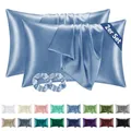 Produktbild: BEDELITE Satin Kissenbezug 40x60 Blau - Kopfkissenbezug 2er Set Weich wie Seidenkissenbezug 40 x 60 Sommer mit 2 Haargummis für Haar und Haut, Similar to Silk Pillowcase Pillow Cover