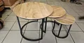 Produktbild: 3er Set Couchtische Liam Mango Holz rund Metall Mango Satztische Sofatisch schwarz