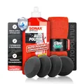 Produktbild: Politurset: SONAX Autopolitur (250ml) Auto Politur Handpolitur Set + Applikator + Mikrofasertücher | mühelos und schnell zum perfekten Polierergebnis | 6-teilig