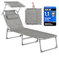 Produktbild: SONGMICS Sonnenliege, klappbarer Liegestuhl, 193 x 53 x 29 cm, trägt bis zu 150 kg, Sonnenschutz, Kopfkissen, verstellbare Rückenlehne, für Garten, Pool, Terrasse, grau meliert GCB19T