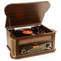 Produktbild: Fenton Memphis, Kompaktanlage mit Plattenspieler Retro, Bluetooth, CD, MP3, DAB+ Radio, Kassettenpieler, Retro Schallplattenspieler mit DAB Radio, FM, USB, Dunkelbraun