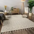 Produktbild: Paco Home Teppich Wohnzimmer Kurzflor Skandi Boho Muster Geometrisch Einfarbig Fransen 80x150 cm, Creme 2