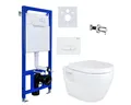 Produktbild: Belvit WC-Komplettset mit Taharet / Bidet Funktion, verschiedene WCs in schwarz & weiß, (Spar-Set Spülrandloses Wand-WC), Softclose, Vorwandelement, Absperrventil & Hygienedusche