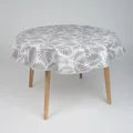 Produktbild: laro 140cm runde Wachstuch Tischdecke abwaschbar Wachstuchtischdecke mit Saum-Eingefasst-Paspelband, Muster:Blattgeflüster Grau Weiß, Größe: Rund 140cm