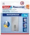 Produktbild: tesa Powerstrips Haken Waterproof L Metall eckig - selbstklebender Wandhaken für Küche und Bad, groß - Handtuchhaken aus Edelstahl, silber matt - belastbar bis zu 2 kg, 1 Stück,