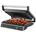 Produktbild: Olvy Kontaktgrill mit Touchscreen – PFAS-frei – 7 automatische Programme – 180°-Öffnung, 1800 W – Antihaft-Platten – Thermostat und Timer – Panini- und Sandwichmaker aus Stahl