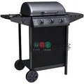 Produktbild: tepro Gasgrill Hampton 3, 3 Brenner mit je ca. 2,9 kW Leistung, 1 Seitenbrenner mit max. 2,3 kW Leistung, mit verchromten Grillrosten, Piezozündung, Thermometer, Maße ca. 104 x 55,4 x 97,7 cm, Schwarz