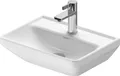 Produktbild: Duravit Waschtisch D-Neo aus hochweriger Sanitär-Keramik, Waschbecken klein (45 cm), Hängewaschbecken mit Hahnlochbank zur Wandmontage, Handwaschbeckenmit 1 Hahnloch, Unterseite glasiert, Weiß