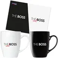 Produktbild: BRUBAKER Kaffeetassen The Boss & The Real Boss mit Grußkarte - Pärchen Kaffeebecher Schwarz und Weiß - 300 ml Tassen Geschenkset - Mug Set in Geschenkbox für Valentinstag, Hochzeit und Weihnachten