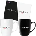 Produktbild: Kaffeebecher Set 2 Tassen mit Spruch The Real Boss Lustiges Geschenk für Paare
