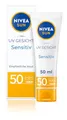 Produktbild: NIVEA SUN UV Gesicht Sensitiv Sonnenschutz LSF 50 (50 ml), parfumfreie Gesichtscreme mit LSF 50 für empfindliche Haut, sofort wirksame Sonnencreme beruhigt Hautirritationen