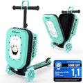 Produktbild: Kidiyana Kinder Scooter mit Koffer, Handgepäck Koffer mit Roller, LED-Rädern, Höhenverstellbarer Lenker, A5 Sichtfenster, 7cm Stauraumerweiterung, Kleinkind Geschenk für 2–8 Jahre, Bis 50kg, Grün