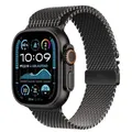 Produktbild: Apple Watch Ultra 2 (GPS + Cellular 49 mm) Smartwatch, Sportuhr mit Titangehäuse in Schwarz und Milanaise Armband in Titan Schwarz (M). Fitnesstracker, präzises GPS, Actiontaste, CO2 neutral