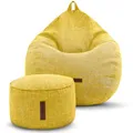Produktbild: Green Bean 2er Set Indoor XXL Sitzsack + Hocker mit EPS-Perlen Füllung - Fußhocker Fußkissen Sitz-Pouf Bodenkissen Liegekissen Sitzkissen Lounge Chair Sitzhocker Relax-Sessel Bean Bag Gelb