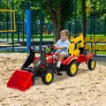 Produktbild: COSTWAY Trettraktor, Kinder Traktor mit Abnehmbarer Anhänger & Grabschaufel, Kindertraktor bis 35 kg belastbar, Sitzbagger für Kinder ab 3 Jahren Rot