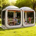 Produktbild: VEVOR Campingzelt, 365,76x182,88 cm, 2-in-1-Pop-up-Zelt, tragbares Partyzelt mit Tragetasche, Netz-Seitenwänden und Erdspießen, für Garten, Terrasse und Outdoor-Aktivitäten, Beige