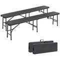 Produktbild: 2x Bierbank Faltbank Klappbar i Tragegriff 183 x 28 x 43 cm Klappbank Camping Garten Party Bank Campingbank Bierzeltbank, Gartenbank, Sitzbank 2er
