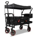 Produktbild: FUXTEC faltbarer Bollerwagen FX-CT850 Schwarz – klappbar mit Dach, Vorder- und Hinterrad-Bremse, Vollgummi-Reifen & Innenraumverlängerung – für Kinder geeignet – Das Original