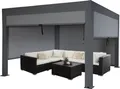 Produktbild: Pergola HWC-L46 mit Seitenwand, Gartenpavillon Lamellen-Pavillon Rollo, 10cm-Alu-Gestell, sturmfest 3x4m anthrazit