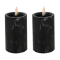 Produktbild: 2x LED Kerze Stumpenkerze  Advent Marmor Optik flackern Ø7x12cm Schwarz Batterie