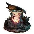 Produktbild: Kremers Schatzkiste Duftlampe Drache 22cm Aromalampe Burgruine Teelichthalter - für Ätherische Öle Duftwachs Duftöl Fantasy Deko Polyresin 19x22x18 cm Geschenk Wohnzimmer Duftstöfchen
