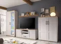 Produktbild: Wohnwand ELEGANCE in Sibiu Lärche Nb. / Absetzung San Remo hell, im Landhausstil inkl. LED-Beleuchtung