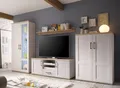 Produktbild: moebel-dich-auf Wohnwand ELEGANCE, (in Sibiu-Lärche Nb. Absetzung: San Remo hell, Vitrine + Wandboard + Lowboard + Stauraumelement), im Landhausstil inkl. LED-Beleuchtung