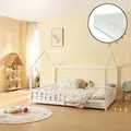 Produktbild: Hausbett ‘Hesel’ für Kinder mit Matratze Rausfallschutz Lattenrost 120 x 200 cm Weiß - Weiß