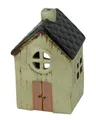Produktbild: mucHome Windlicht Haus für Teelicht aus Keramik Teelichthaus Lichthaus (Fenster rund 9x8,5x13,5cm)
