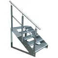 Produktbild: Kaminbau Mierzwa Premium Treppe Freistehend 5 Stufen Geländer Links (Breite 600 mm) (Höhe 95cm) Wetterfest Gitterroststufe Gartentreppe