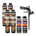 Produktbild: Isolbau Mauermörtel Set: 4x 750 ml PU-Mörtel 2x 500 ml Pistolenreiniger 1x Teflon Schaumpistole, PU-Reiniger, Montageschaum, Pistolenschaum