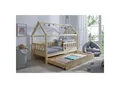 Produktbild: TiCAA Kinderbett Hausbett Montessori Kay 90x200, 100x200 cm, 120x200 cm, 140x200 für Jungen & Mädchen mit Schubladen, Rausfallschutz & Rolllattenrost - aus Kiefer Massivholz für Kinderzimmer